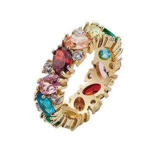Park Lane BIJOUX Ring, Multicolor CZs Hues of Rainbow/Gold Band Size 6